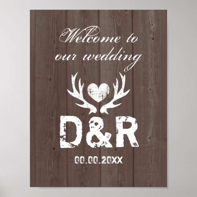 Affiches de mariage en bois rustique avec bois de  (Devant)