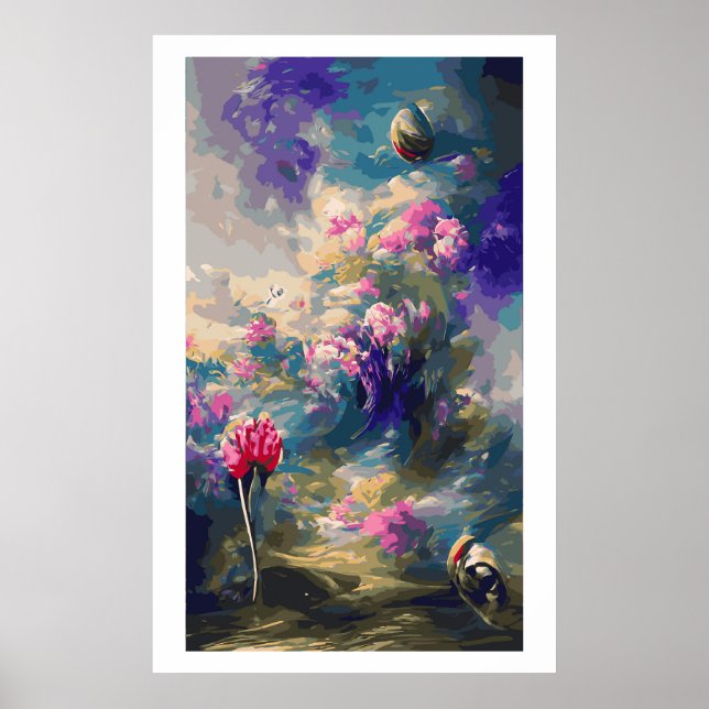 Affiches de paysage de fleurs abstraites surréalis (Devant)