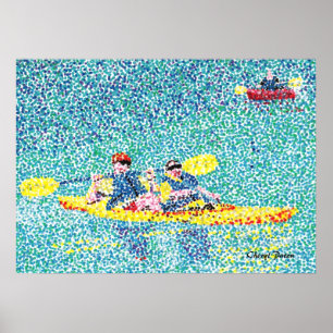 Affiches de scène de kayak pointilliste, sur une r