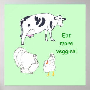 Affiches de vache dinde poulet Mangez plus de légu