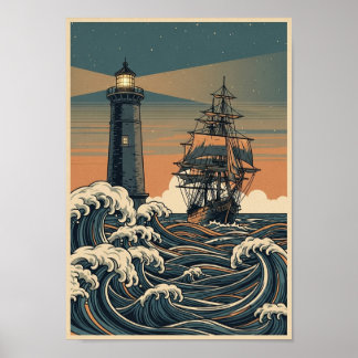 Affiches Vintage Océan Phare Impression