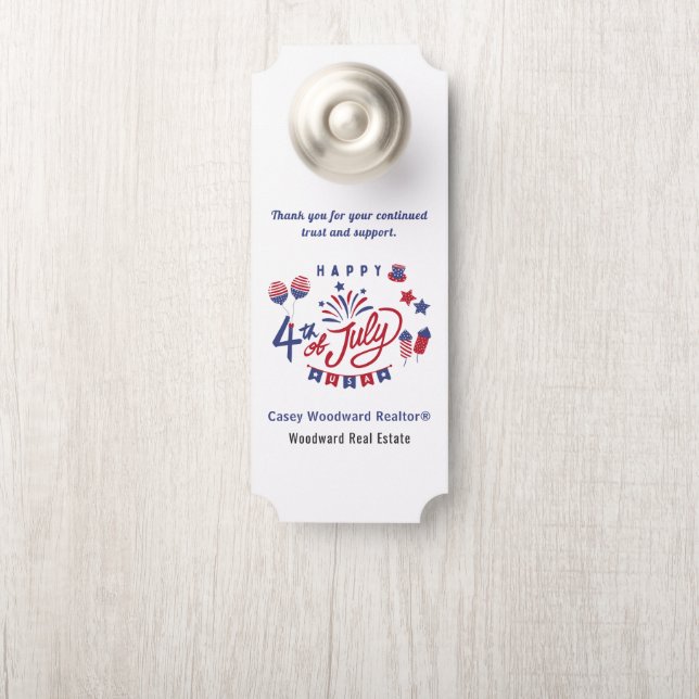 Affichette De Porte 4 JUILLET USA | Realtor Hello Summer Patriotic (Sur le bouton)