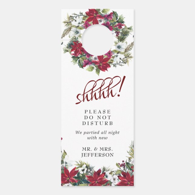 Affichette De Porte Accueil du Mariage Red Poinsettia Ne dérangez pas (Devant)