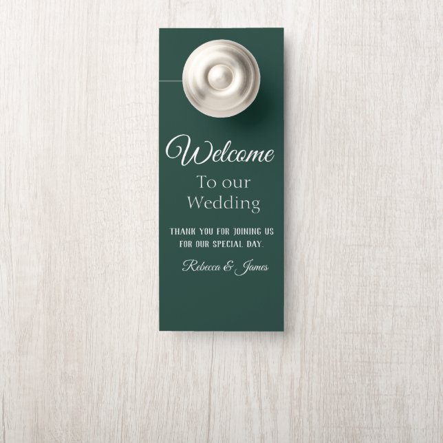 Affichette De Porte Accueil Mariage Émeraude Élégant Personnalisé (Sur le bouton)