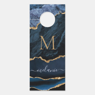 Affichette De Porte Agate Marine Blue Gold Gemstone Marble Nom du mono