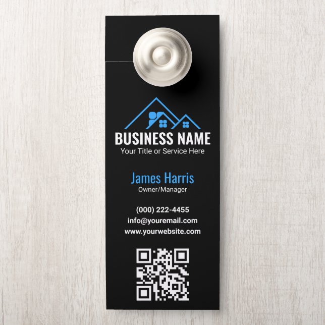 Affichette De Porte Agent Immobilier Logo Maison Bleue (Sur le bouton)