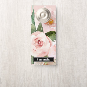Affichette De Porte Aquarelle Pastel Pink moderne Fleurs & Nom