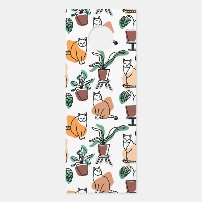 Affichette De Porte Art de trait dessin chats et fleurs (Devant)