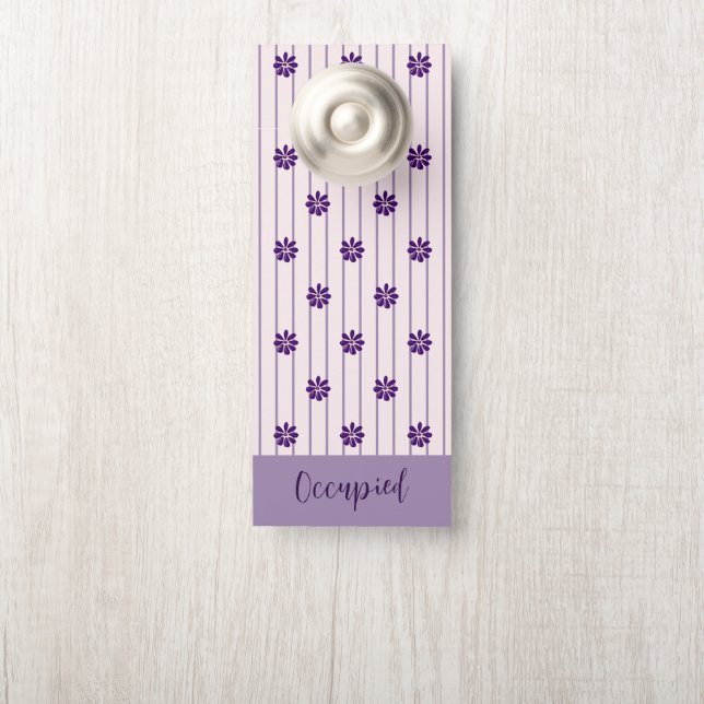 Affichette De Porte Bandes lunaires et fleurs violettes (Sur le bouton)