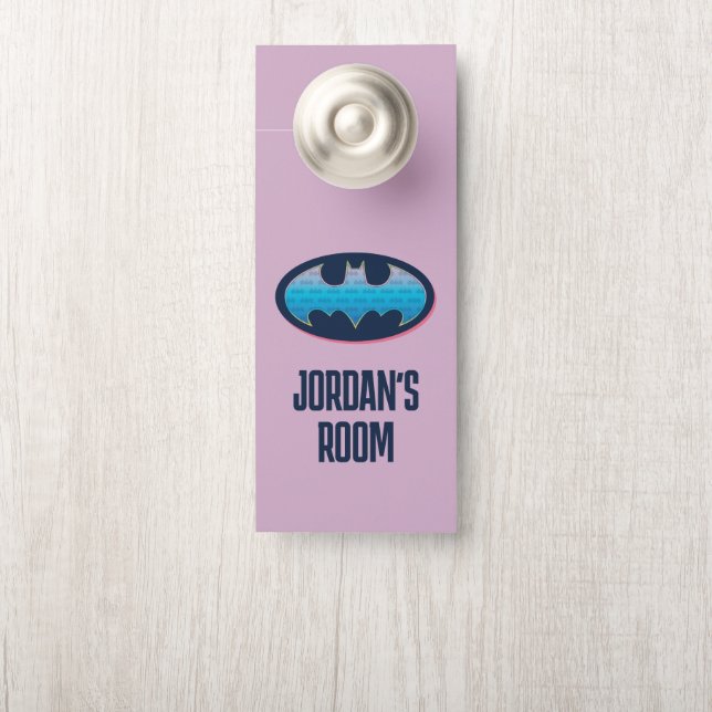 Affichette De Porte Batman | Symbole rose et bleu (Sur le bouton)