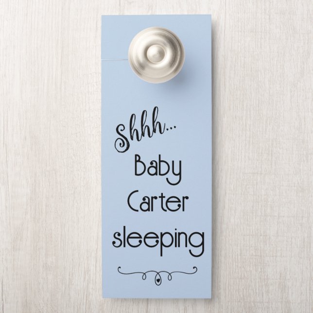 Affichette De Porte Bébé bleu personnalisé dormant (Sur le bouton)