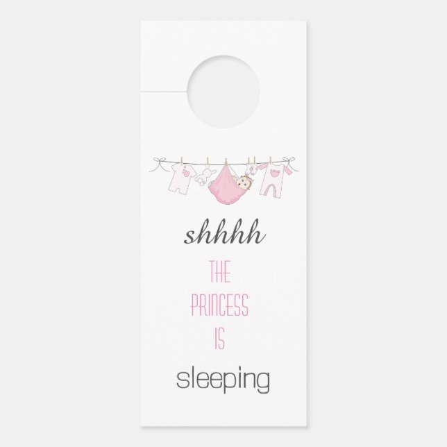 Affichette De Porte Bébé rose mignonne ligne de linge de lit (Devant)