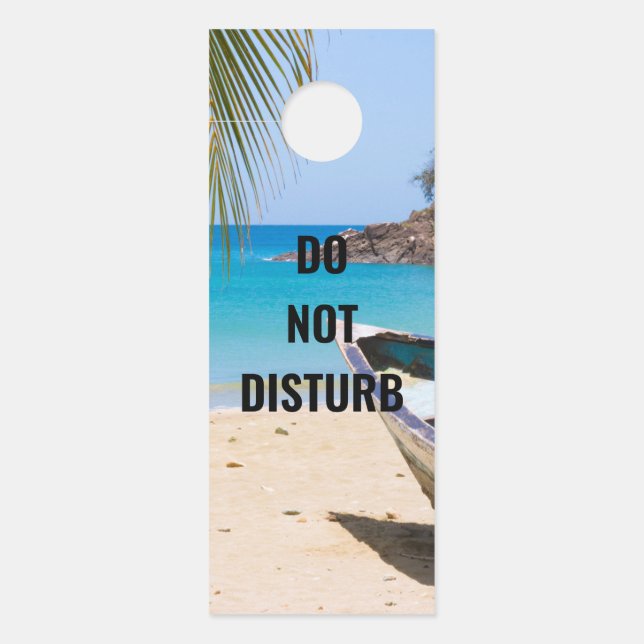 Affichette De Porte Belle plage tropicale avec bateau à rames (Devant)