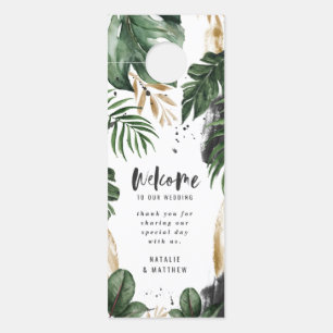 Affichette De Porte bienvenue dans notre feuillage tropical moderne ma