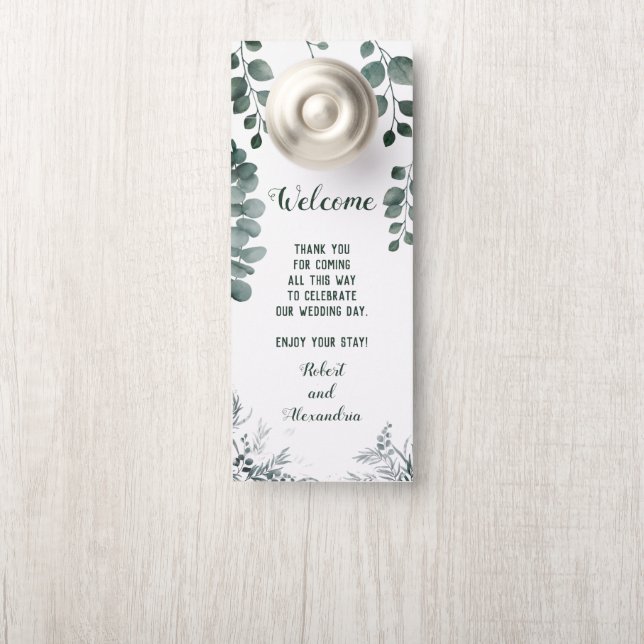 Affichette De Porte Bienvenue et ne pas déranger le Mariage Eucalyptus (Sur le bouton)