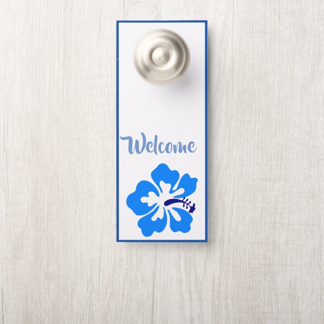Affichette de porte-Bienvenue Hibiscus bleu (Sur le bouton)