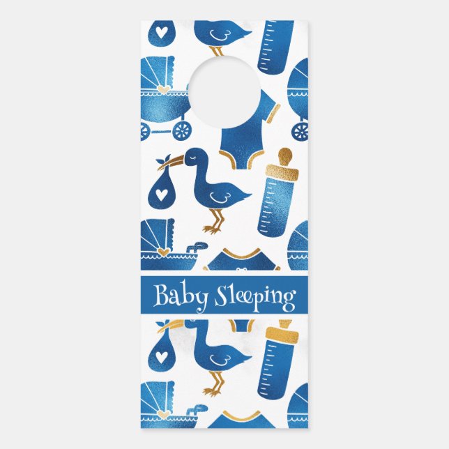 Affichette De Porte Bleu Gold Parties scintillant Nursery Baby Bottle  (Devant)