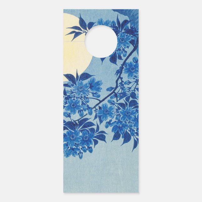 Affichette De Porte Bleu Moonlit Arbre : Japonais Cerisier Fleur Nuit (Devant)