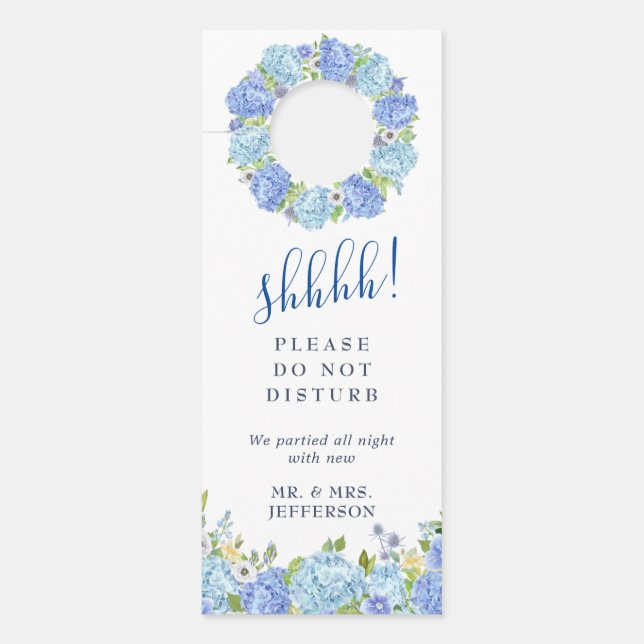 Affichette De Porte Blue Hydrangea Mariage Bienvenue Ne Disturbez Pas (Devant)
