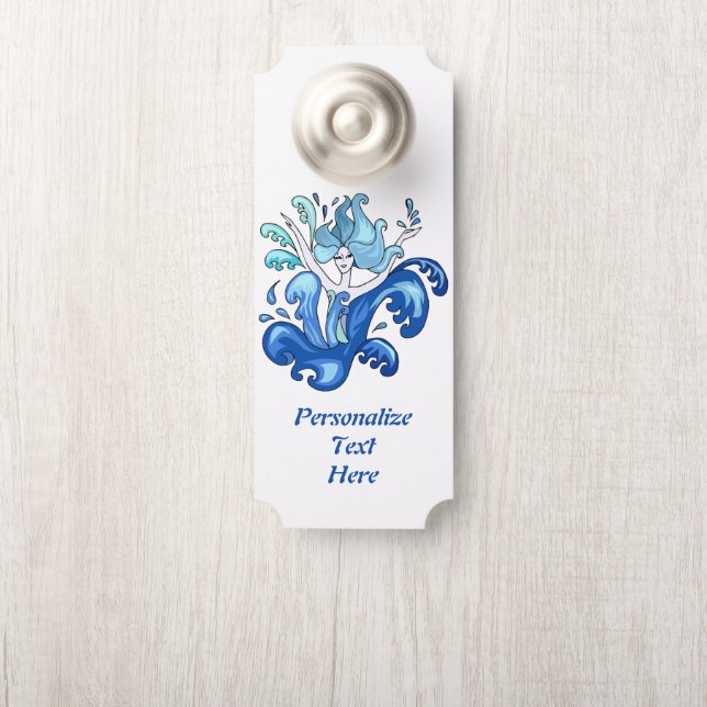 Affichette De Porte Blue Mermaid Ocean Salle de bain douche (Sur le bouton)