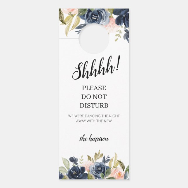 Affichette De Porte Blush Navy Blossom Mariage Bienvenue Ne Disturbez  (Devant)