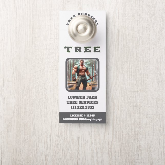 Affichette De Porte *~* Bois Musculaire Jack Arbre Services Porte QR (Sur le bouton)