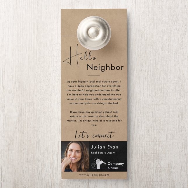 Affichette De Porte Bonjour Voisin Rustique Brown Immobilier Agricultu (Sur le bouton)