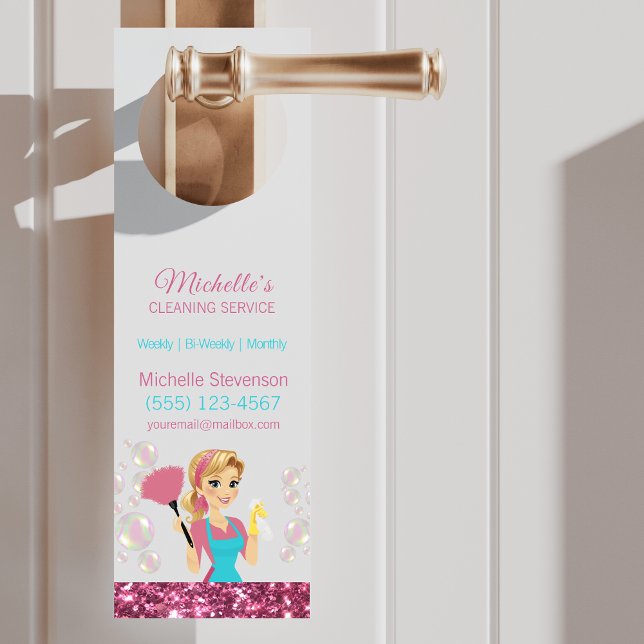 Affichette De Porte Caricature Parties scintillant rose Nettoyage de m (Créateur téléchargé)