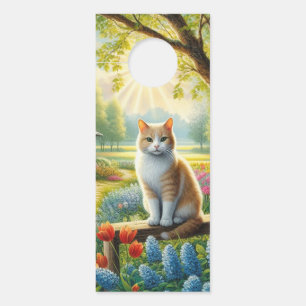 Affichette De Porte Chalet de printemps/jardin & chat