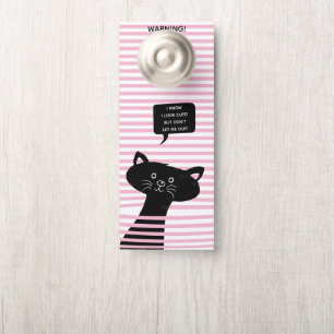 Affichette De Porte Chat noir mignon - Attention ! Ne laissez pas le c