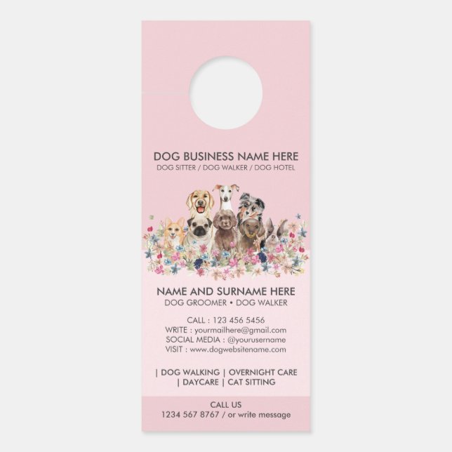 Affichette De Porte Chiens Roses (Devant)