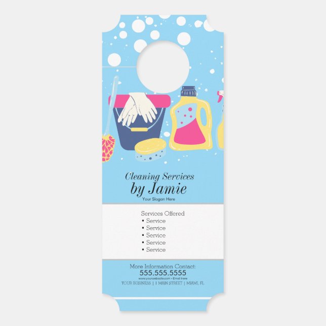 Affichette De Porte Cleaning Service Blue Business  (Devant)
