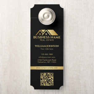 Affichette De Porte Code QR Immobilier Maison Or Luxe Noir