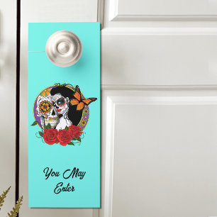 Affichette De Porte Crânes de sucre élégants Roses rouges Monarch Art 