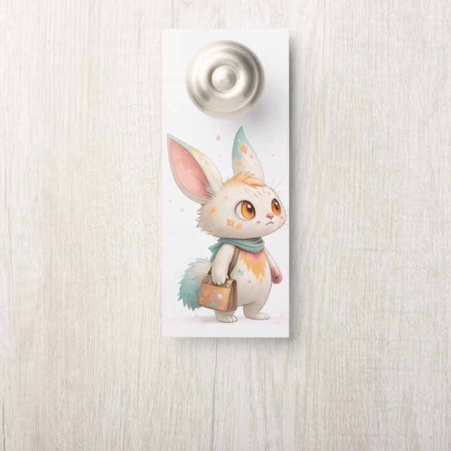 Affichette De Porte Créature Lapin-Chat Magique aux Taches de Peinture (Sur le bouton)