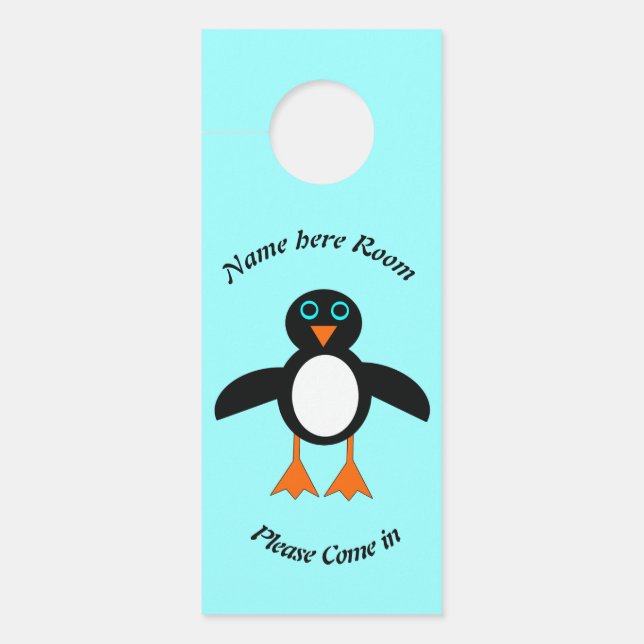 Affichette De Porte Cute Penguin Personnalisé (Devant)