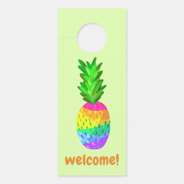Affichette de porte d'ananas arc-en-ciel (Devant)