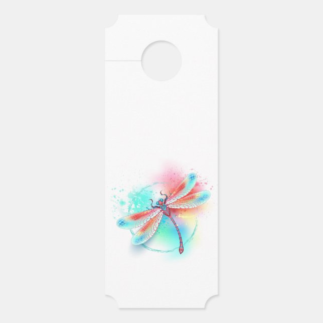 Affichette De Porte Dragonfly rouge sur l'arrière - plan aquarelle (Devant)