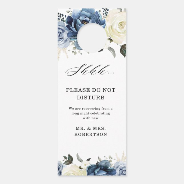 Affichette De Porte Dusty Blue Marine Champagne Mariage Ne Disturb Pas (Devant)