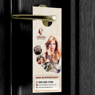 Affichette De Porte Elégant Biege Hair Styliste Salon Maquillage cirag
