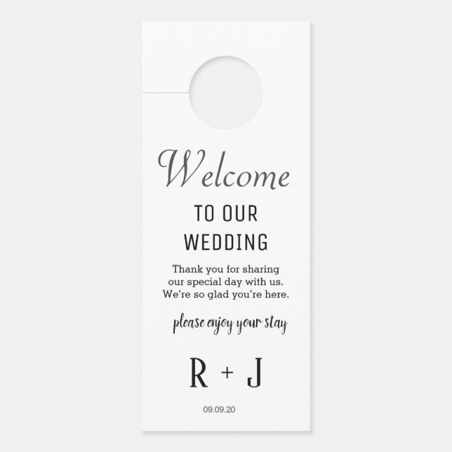 Affichette De Porte Élégant hôtel Mariage de Monogramme blanc initial (Devant)