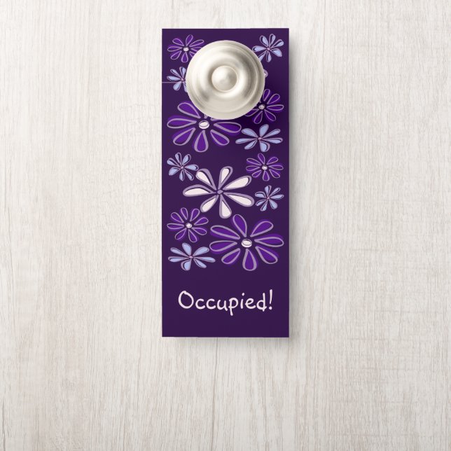 Affichette De Porte Élégant Lit Fleur violet Doodroom Salle de bain (Sur le bouton)