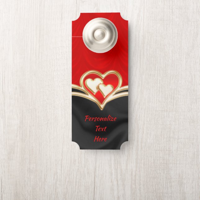 Affichette De Porte Elégant & Romantique Black Gold & Red Hearts Room (Sur le bouton)
