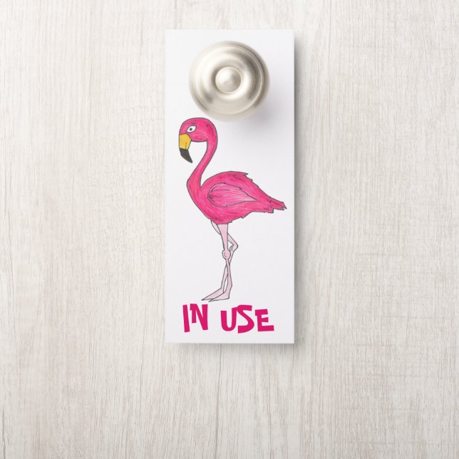 Affichette De Porte En cours d'utilisation / Flamant rose rose Vacant  (Sur le bouton)
