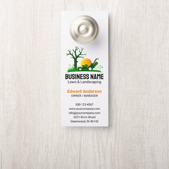 Affichette De Porte Entrepôt professionnel de la pelouse verte noire (Sur le bouton)