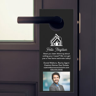 Affichette De Porte Entreprise immobilière chic noire Publicité à domi
