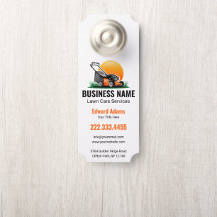 Affichette De Porte Entretien de pelouse professionnel tondeuse orange