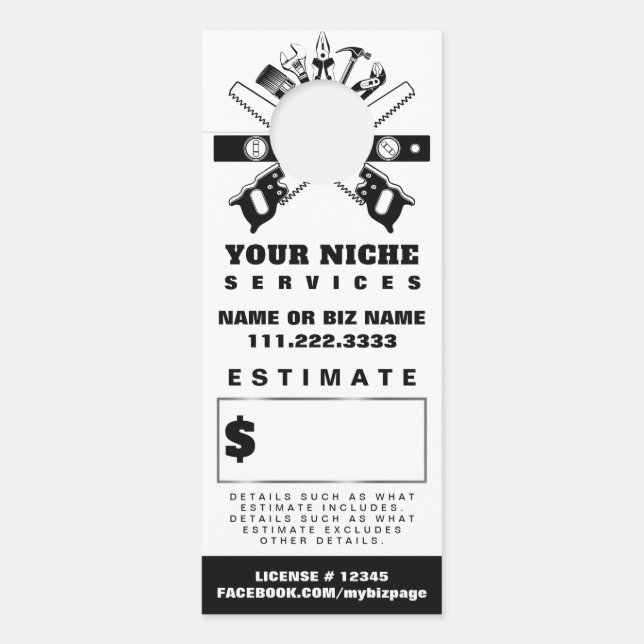 Affichette De Porte *~* Estimer Devis Trades Carpenter QR Entrepreneur (Devant)