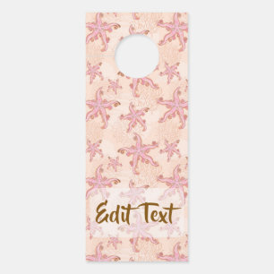 Affichette De Porte Étoiles de mer et motif pastel rose corail