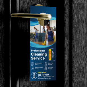 Affichette De Porte Femme de ménage nettoyage de maison bleue